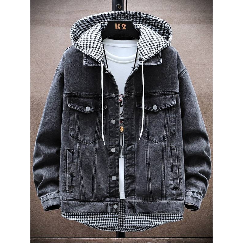商场品牌男士连帽牛仔夹克2025秋季新款男装青年时尚休闲拼接潮流