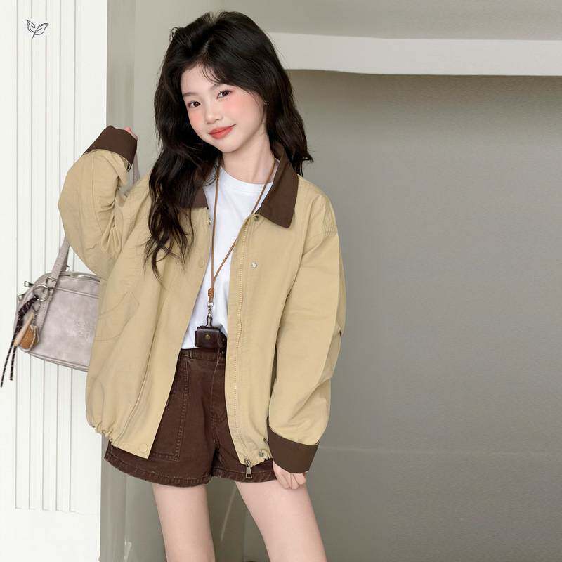 官方正品女童外套2026年春季新款中大儿童短款撞色夹克衫韩系春秋