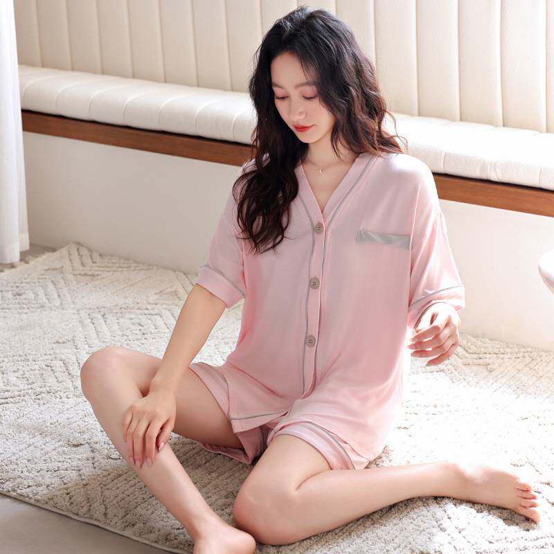 官方正品2026夏款睡衣女带胸垫凉爽莫代尔夏天短袖短裤可外穿高级