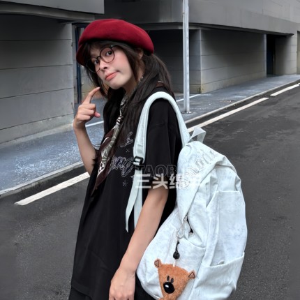 书包ins初高中学生少女可爱轻便纯色大容量高颜值百搭小众双肩包