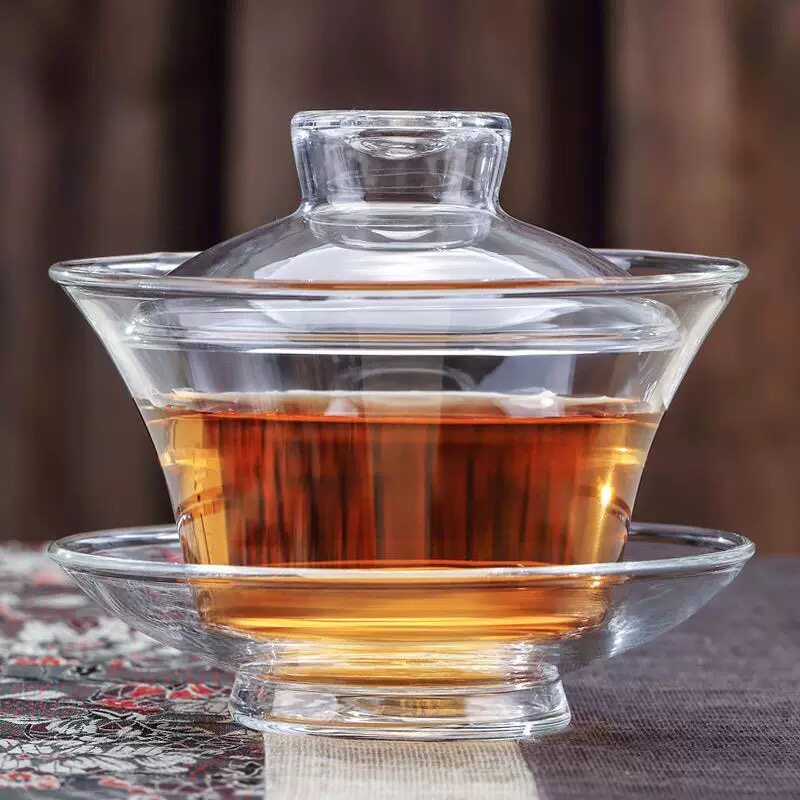 璃海匠心品牌玻璃透明盖碗茶具三茶杯