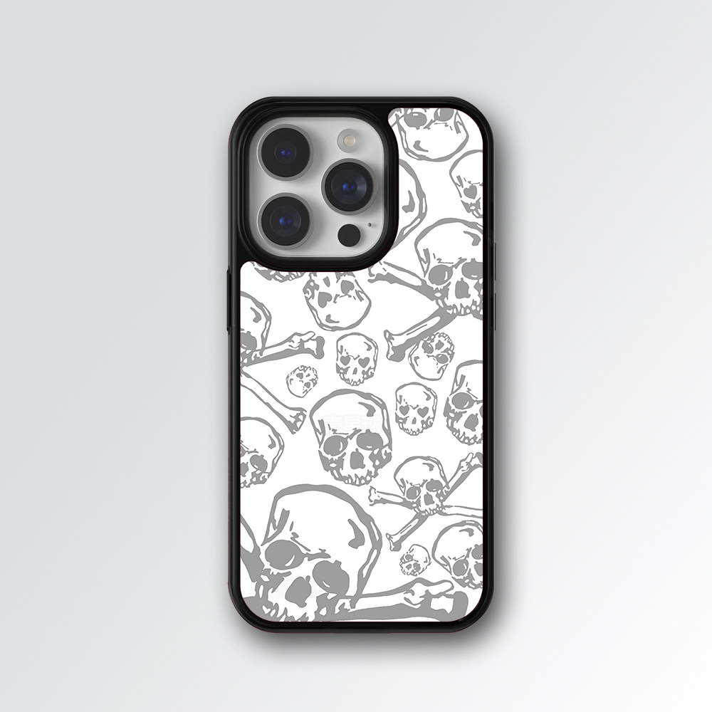 欧美风WF同款iPhone15Pro灰色十字骨骷髅潮16plus手机壳苹果14适用13mini防摔12保护套11/xsmax