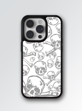 欧美风WF同款iPhone15Pro灰色十字骨骷髅潮16plus手机壳苹果14适用13mini防摔12保护套11/xsmax