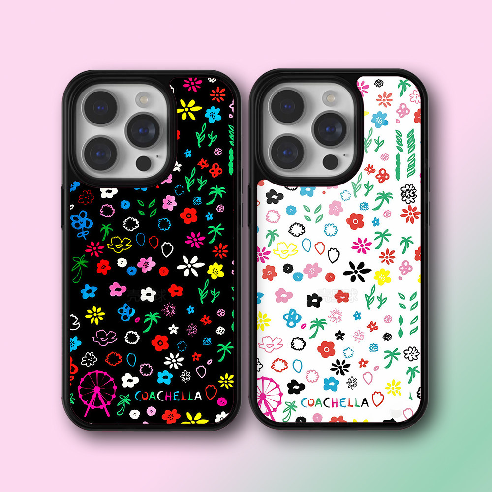 欧美风WF同款时尚黑底白底小花iPhone16手机壳15plus适用苹果14Promax防摔13mini少女心12保护套11/xsmax