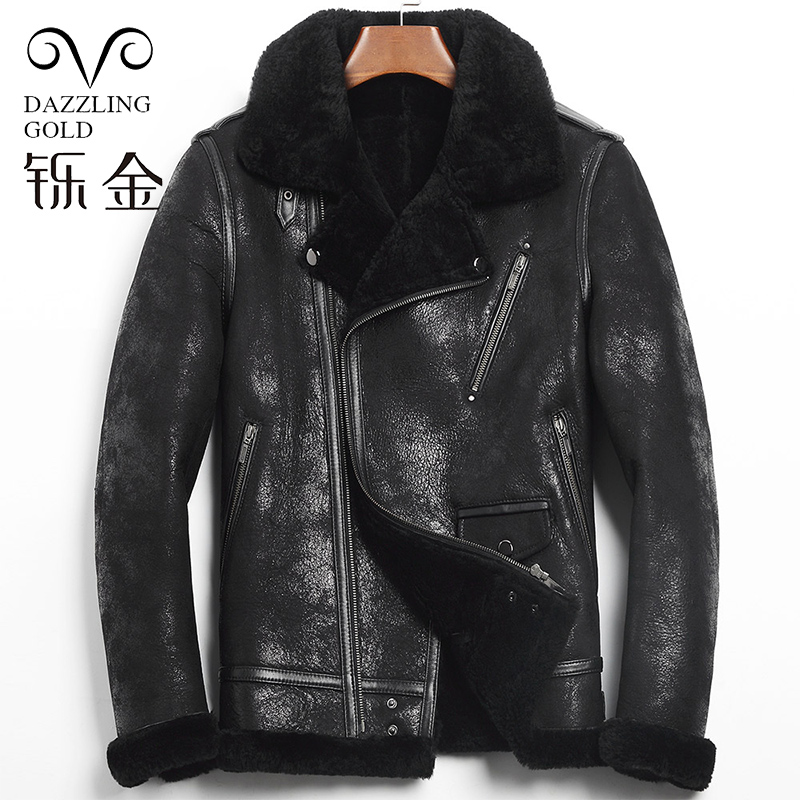 原生态羊羔毛加厚翻领机车夹克