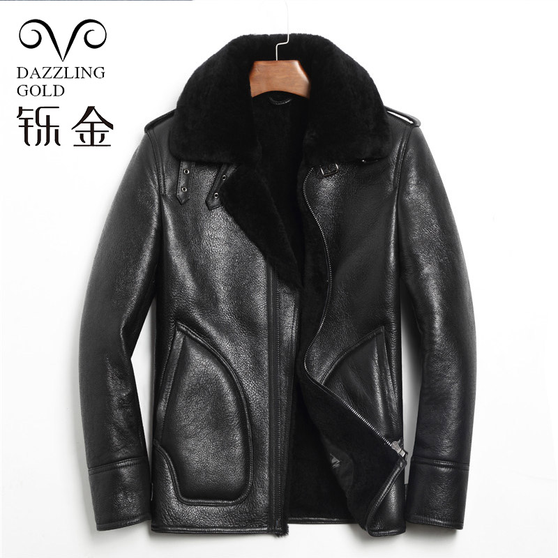 冬原生态皮毛一体男加厚真皮衣羊羔毛外套翻领b3飞行服夹克
