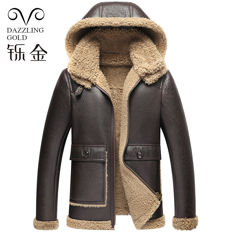 冬季飞行服原生态羊羔毛连帽男款