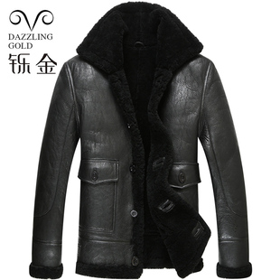 冬季 羊毛羊羔毛皮草 原生态皮毛一体男皮衣真皮b3飞行服外套中长款