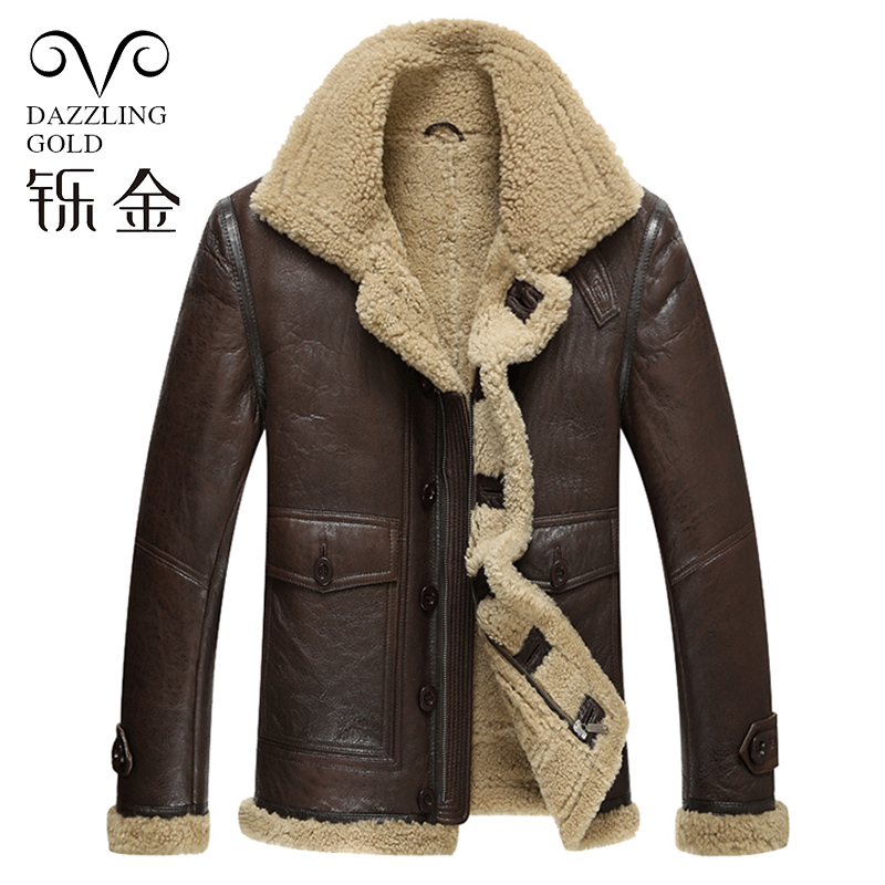 男士飞行服加厚羊羔毛真皮皮夹克