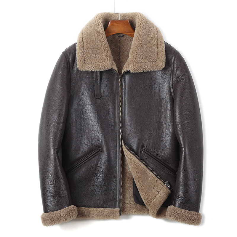 皮毛一体男士短款机车外套皮衣