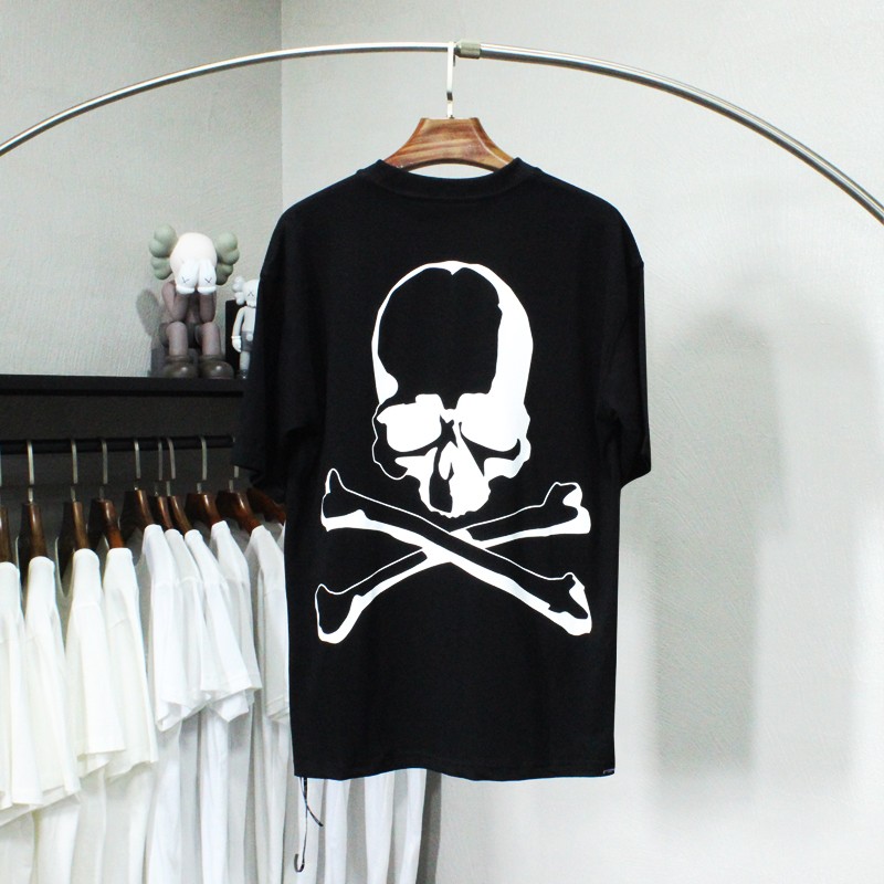 短袖空心骷髅印花宽松T恤圆领