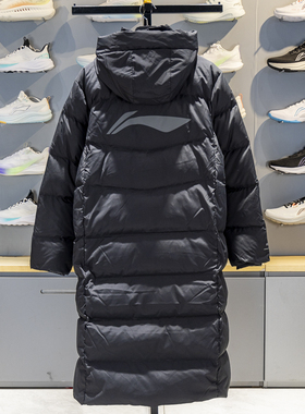 李宁长款羽绒服男子2025冬季新款防泼水鸭绒保暖连帽外套AYMV217