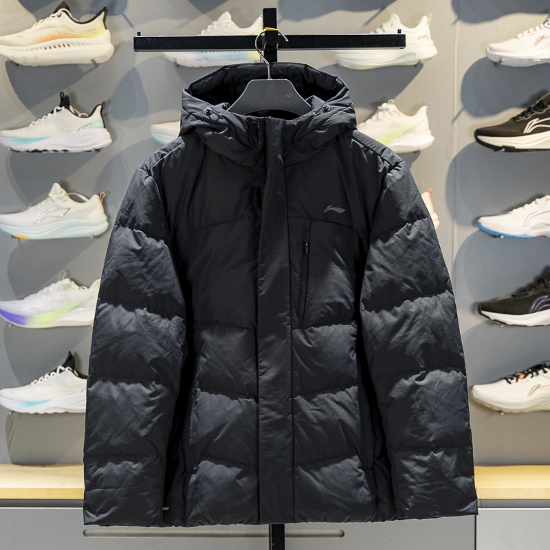 李宁短款羽绒服男子2025冬季新款鸭绒保暖防泼水连帽外套AYMV153