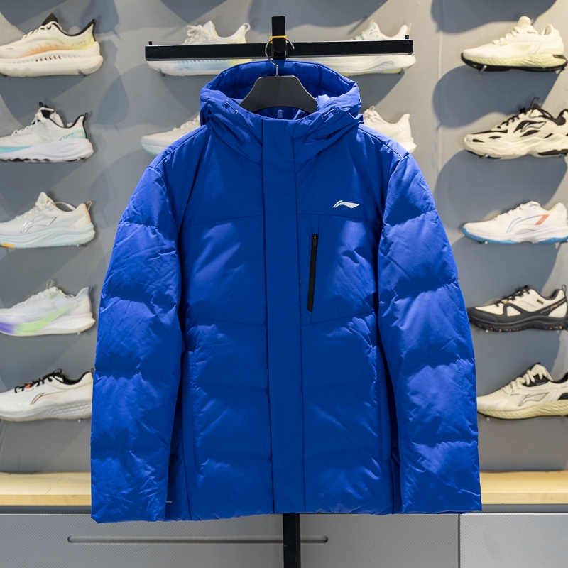 李宁短款羽绒服男子2025冬季新款鸭绒保暖防泼水连帽外套AYMV153