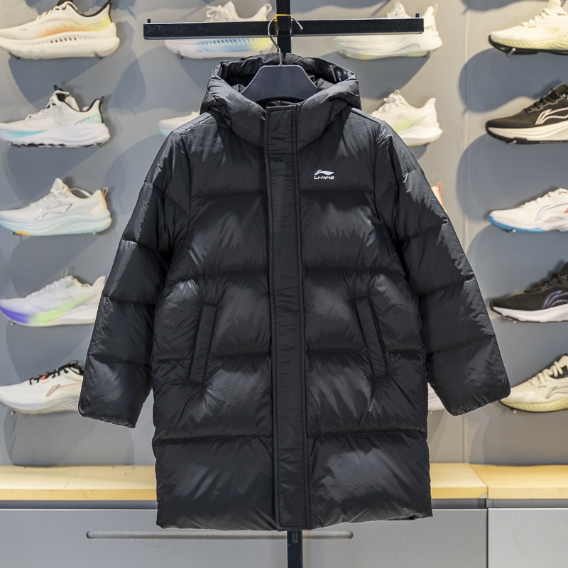 李宁保暖连帽中长款儿童羽绒服