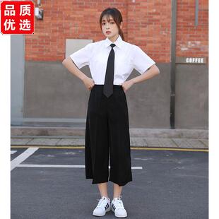 毕业班服夏季套装宽松韩版百搭情侣白衬衫长裙学生校服学院风