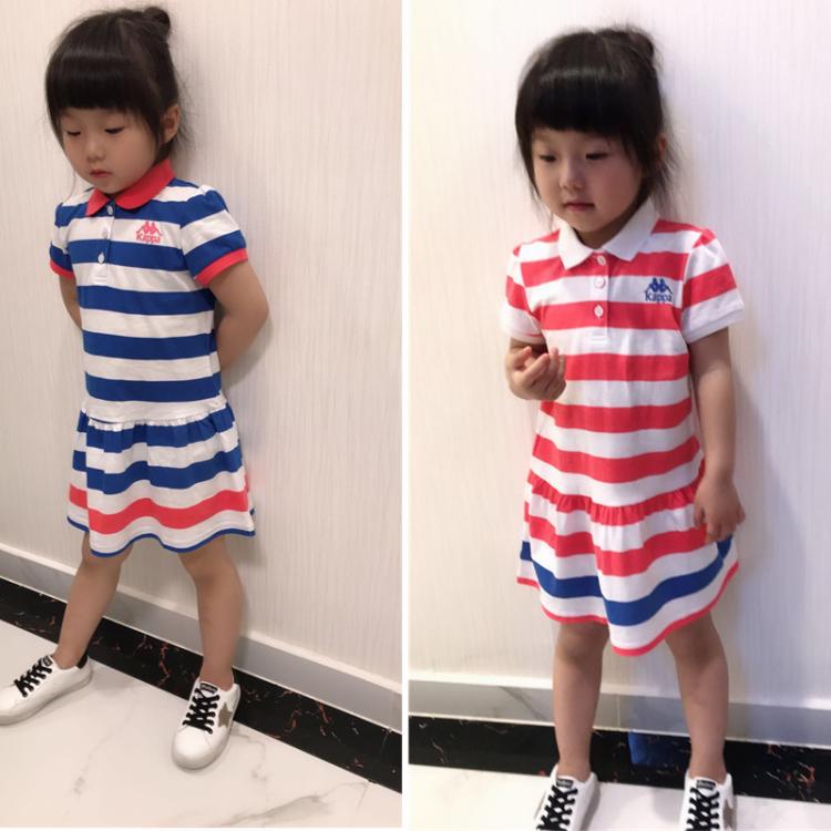 柜货正 女宝宝小童女童连衣裙休闲运动学院风条纹短袖翻领POLO裙