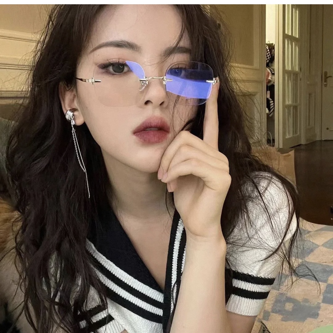 纯钛无框超轻蓝光女韩版复古