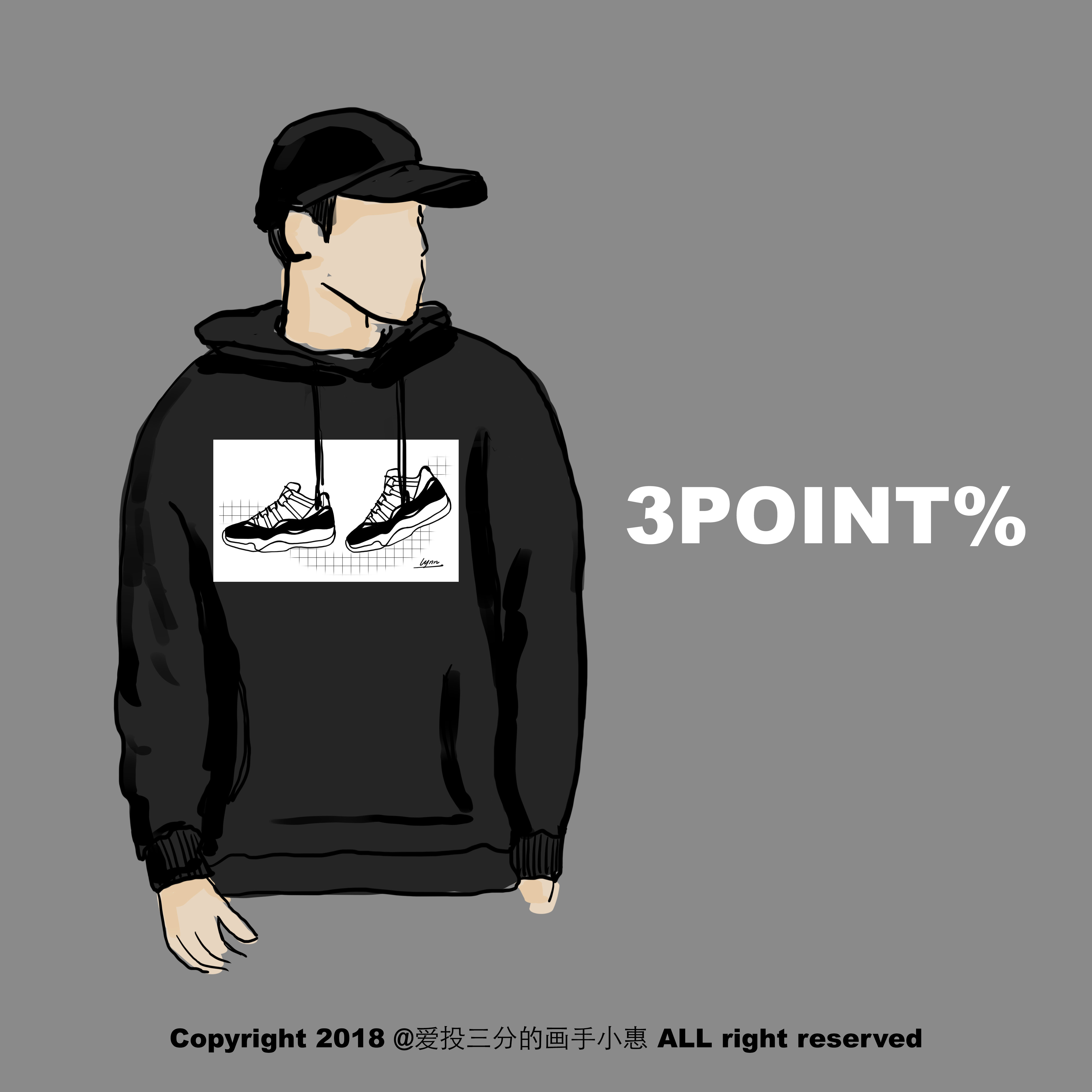 爱投三分的画手小惠 aj11 原创 连帽卫衣 篮球 休闲 sneaker潮流