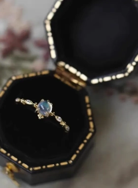 旭日瓦尔登湖月光石戒指女轻奢日系小众设计气质可调节食指戒手饰