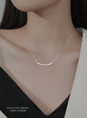 s925纯银项链简约时尚日韩方形管链女款冷淡风锁骨链项饰轻奢百搭