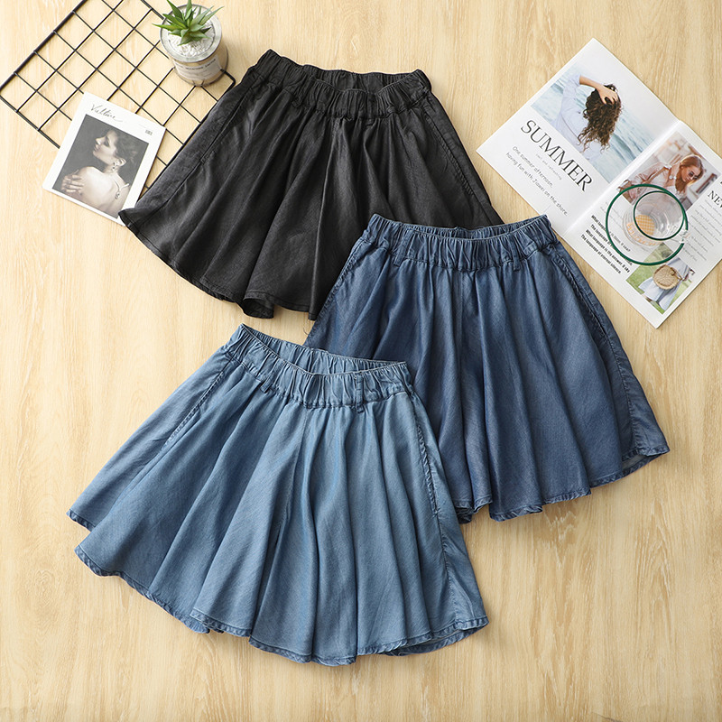 夏季薄款垂感高腰天丝牛仔裙裤女休闲百搭阔腿短裤胖mm大码五分裤,女装/女士精品,牛仔裤,淘宝优惠券,粉丝福利购,淘宝优惠卷