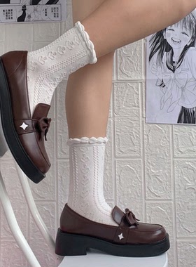 原创日系圆头厚底蝴蝶结小皮鞋一脚蹬女鞋学院风JK制服鞋洛丽塔鞋