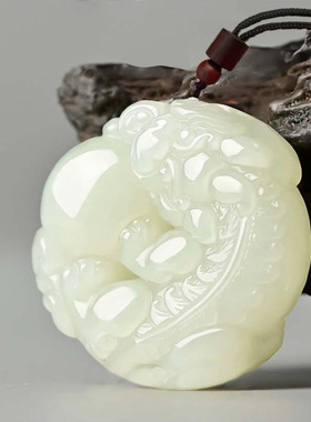 直播热销仿阿富汗玉貔貅吊坠仿白玉石玉器挂件男女款招财皮休项链