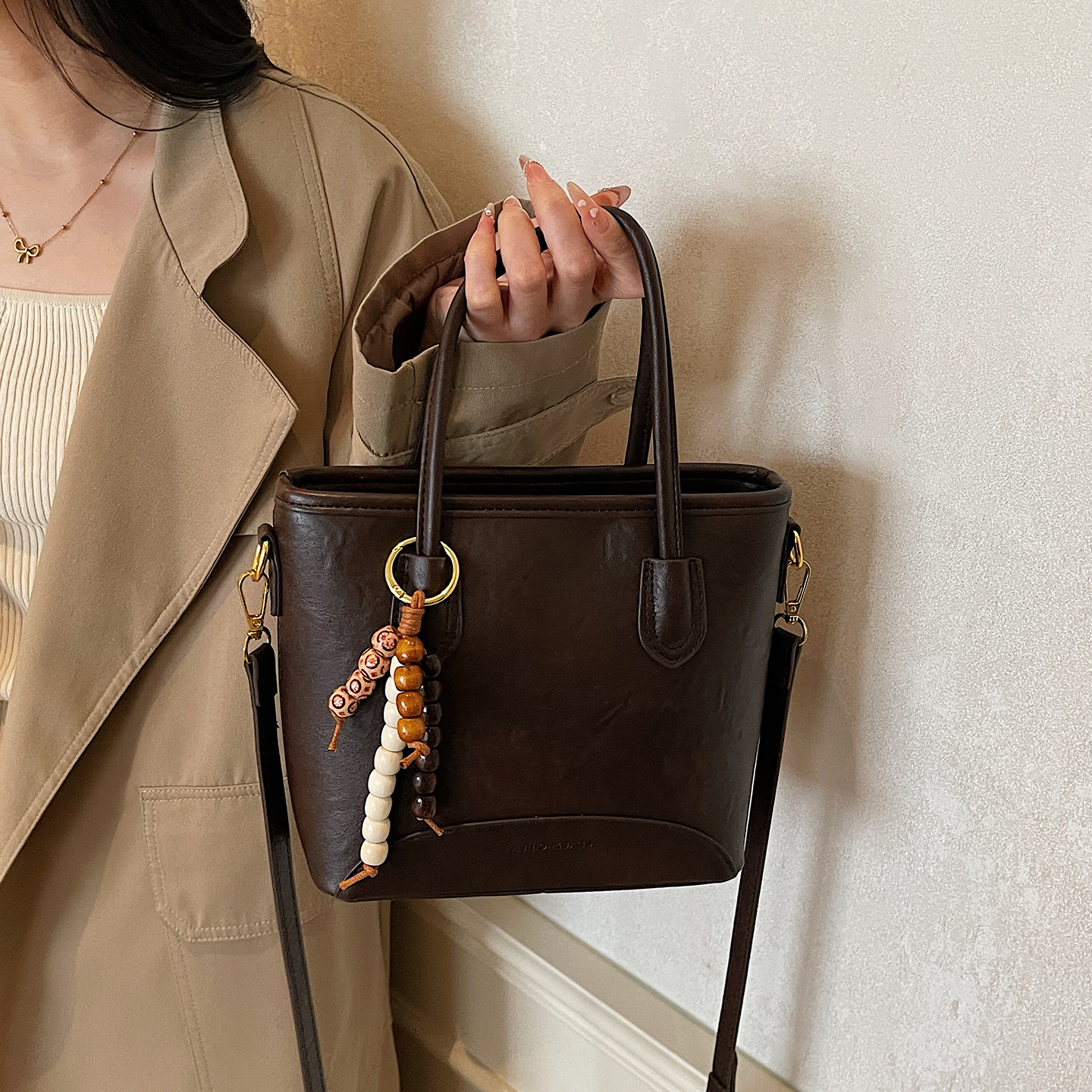 复古质感水桶包手提单肩包