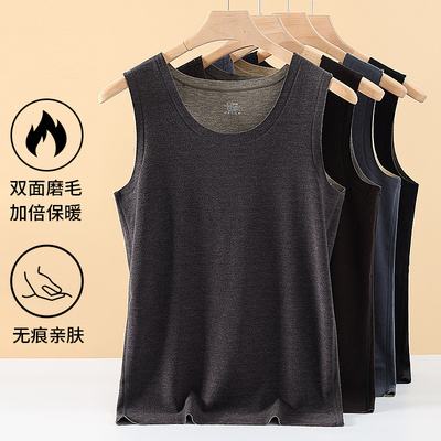 男士保暖背心加绒加厚男款秋冬季内穿男生羊毛蚕丝保暖打底衫上衣