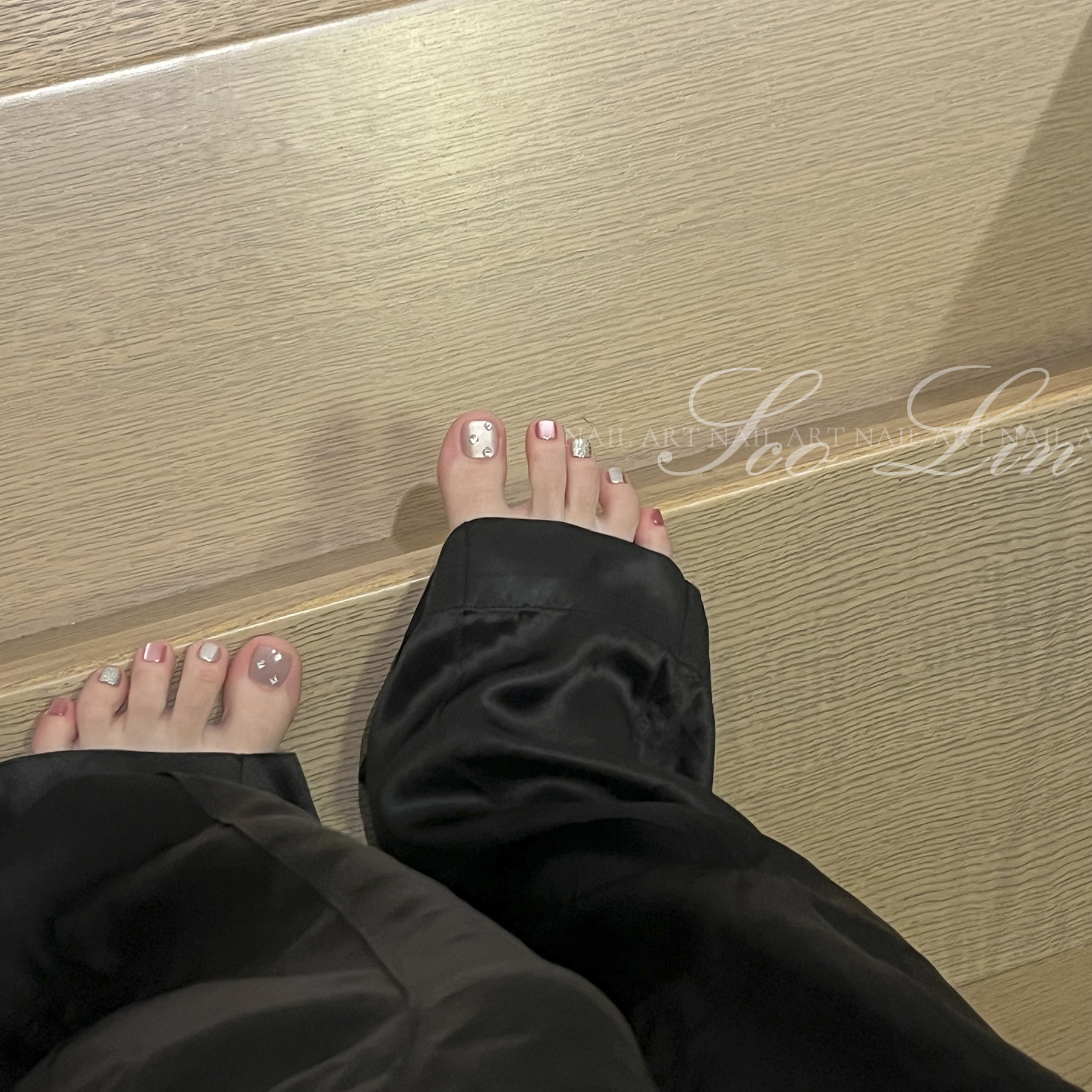 猫眼亮片手工美甲脚短方穿戴甲