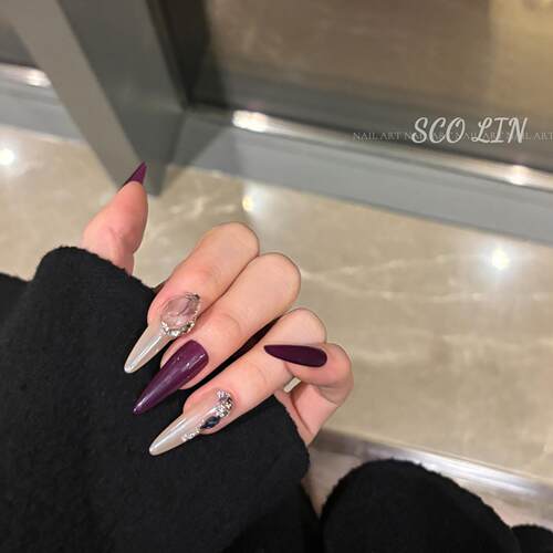 御姐紫月光超长杏仁穿戴甲