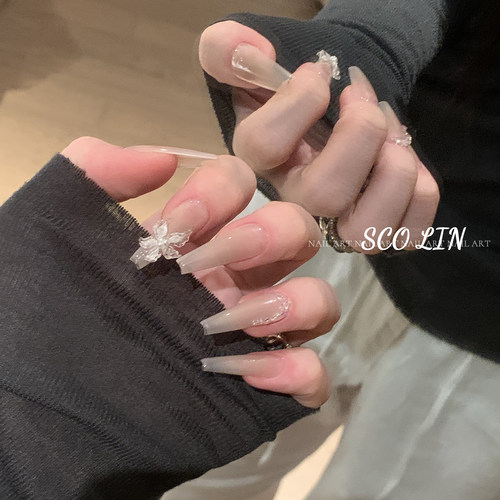 渐变清冷冰花长芭蕾穿戴甲