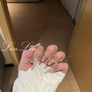 LinLin【漫不经心】手工定制美甲纯欲裸色东洲钻球长芭蕾穿戴甲