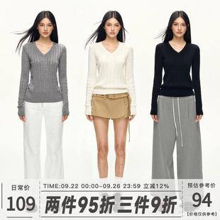 101PASSION V领麻花毛衣女早秋韩系氛围感内搭打底修身针织衫上衣