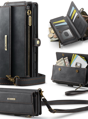 小牛纹大容量多功能肩带包适用iPhone17/16e/15/14plus斜挎苹果13/12/11promax/XR翻盖手机壳6s皮套7/8plus