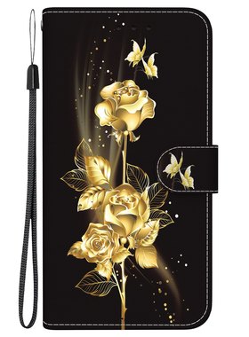 金色蝴蝶玫瑰适用iphone17/16/15/14/13/12/11promax苹果XR/xsmax/mini翻盖手机壳6s皮套7/8plus