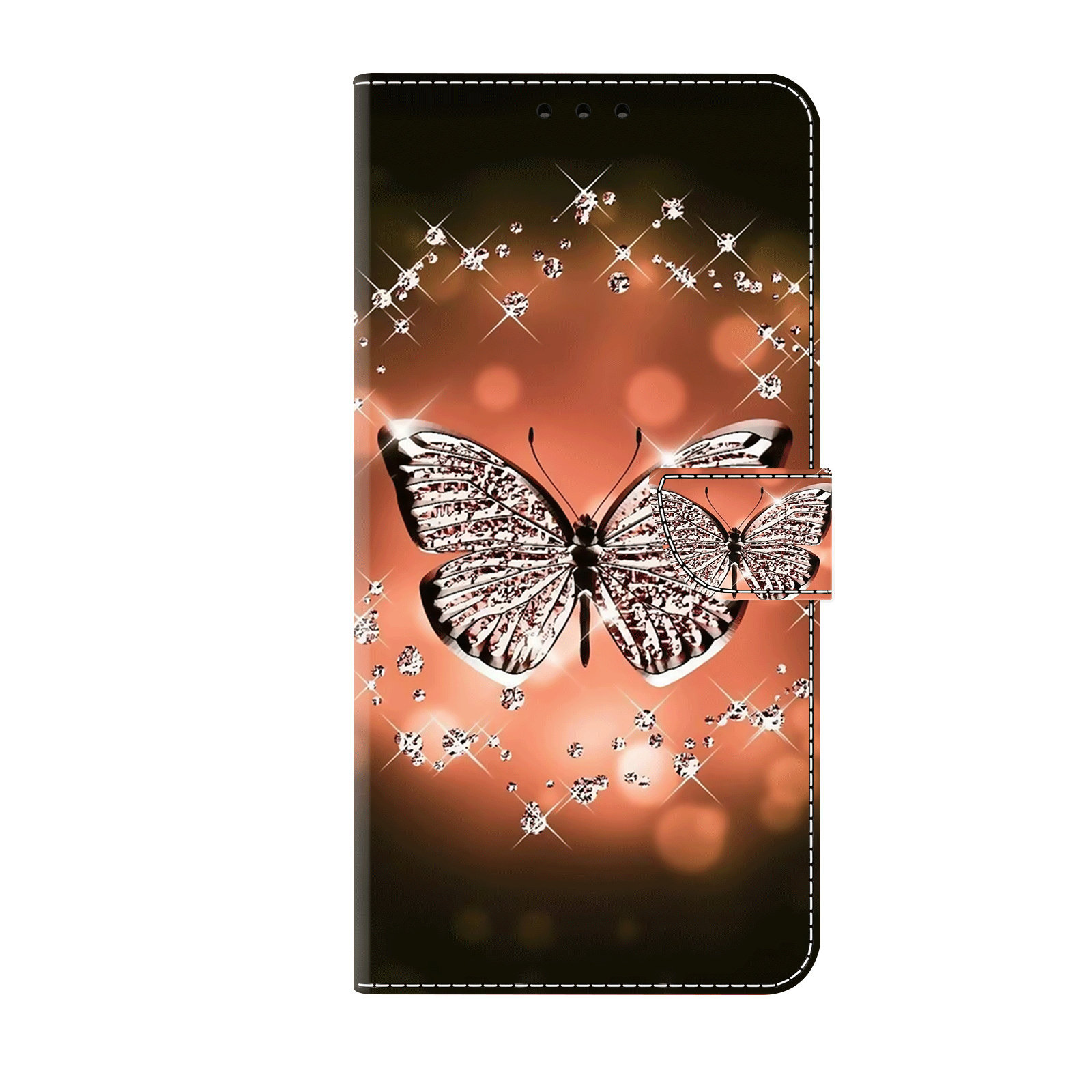 水晶蝴蝶适用iPhone1716/15/14/13/12promax苹果11/xr/xsmax翻盖手机壳6s皮套7/8plus