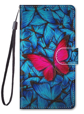 蓝底红蝴蝶适用iPhone16/15/14/13/12/11promax/xr翻盖手机壳7G8G皮套6s