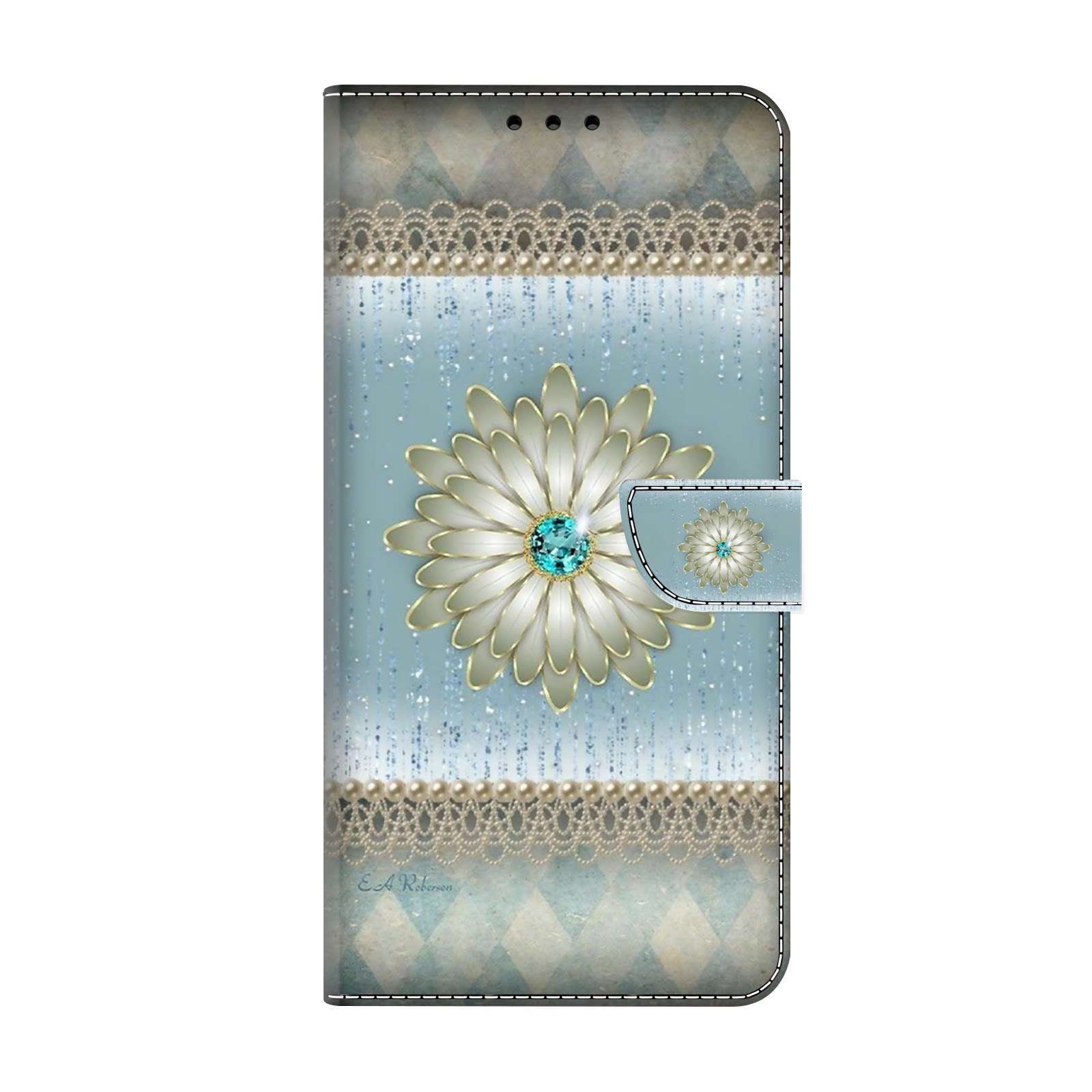蓝钻花朵适用iPhone17air/16e/15/14promax苹果13/12/11翻盖手机壳xsmax/xr皮套6/7/8plus
