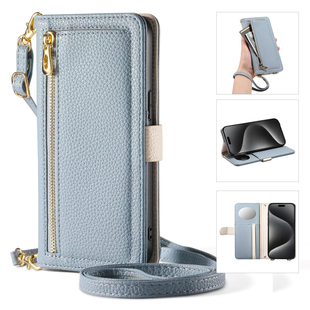 多彩荔枝纹拉链钱包适用iPhone17air/16e/15/14plus斜挎苹果13/12promax翻盖手机壳皮套