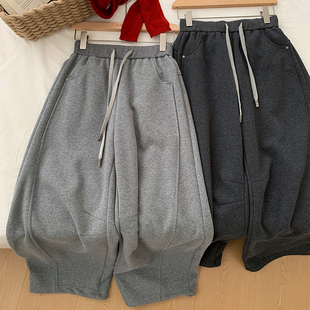 高腰显瘦百搭弯刀裤 简约松紧腰抽绳阔腿裤 子女 新款 韩系2025秋季