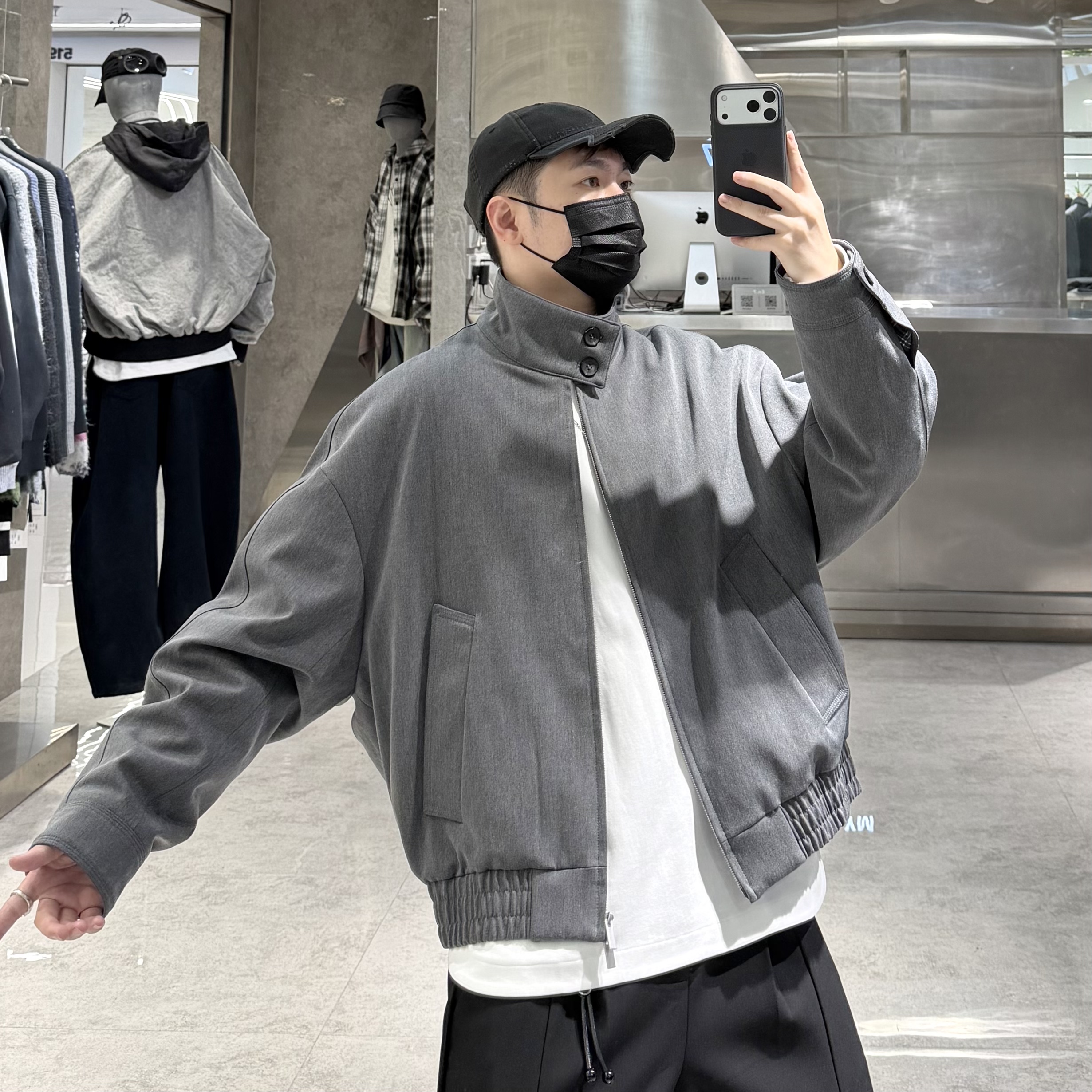 潮牌冬季立领羽绒服男韩版纯色老钱风高级感宽松青年保暖短款夹克