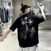 手绘十字架涂鸦挂件宽松青年半袖 潮牌26春夏重磅短袖 T恤男美式 潮T