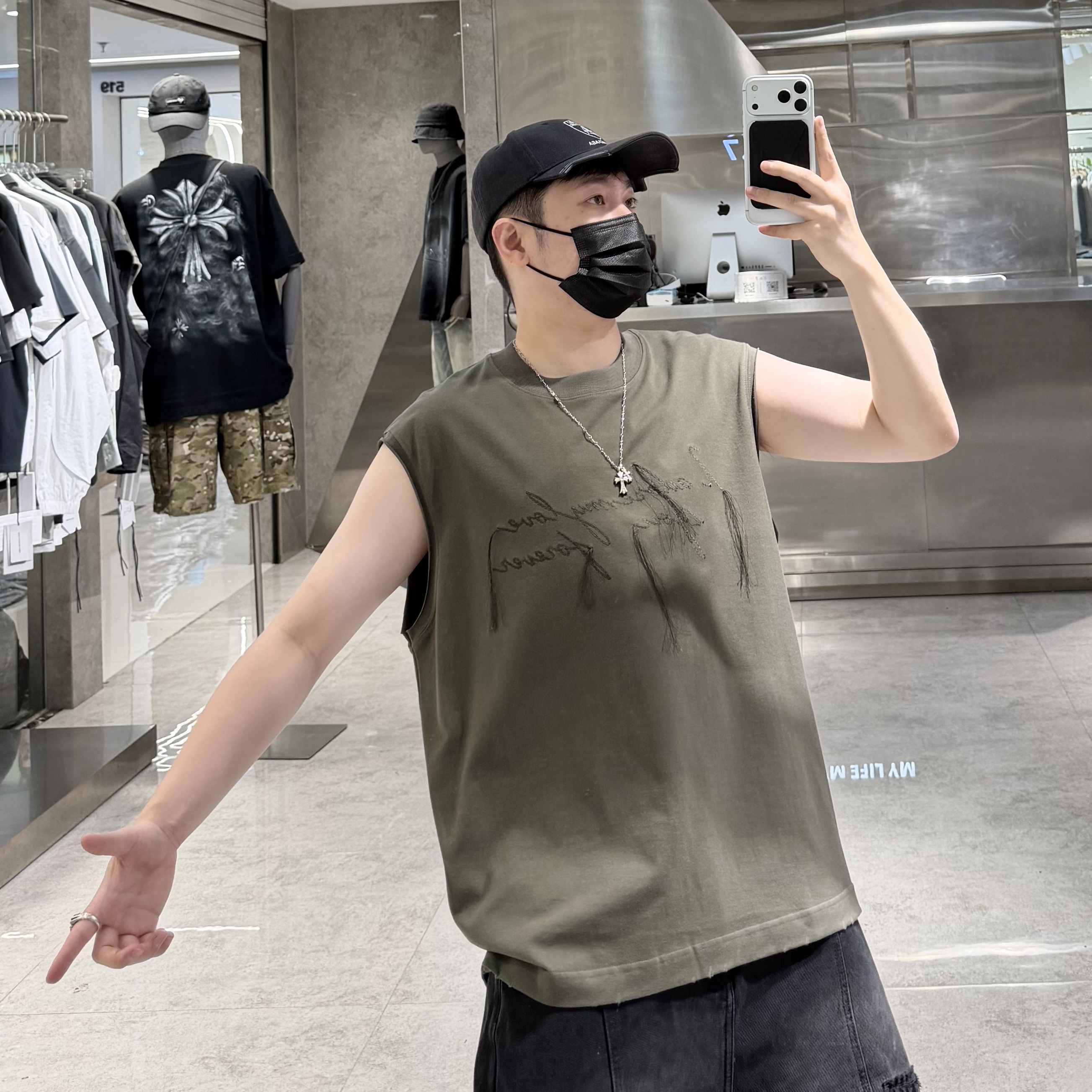 潮牌夏季纯色坎肩背心男ins韩版个性刺绣宽松青年帅气运动无袖潮T