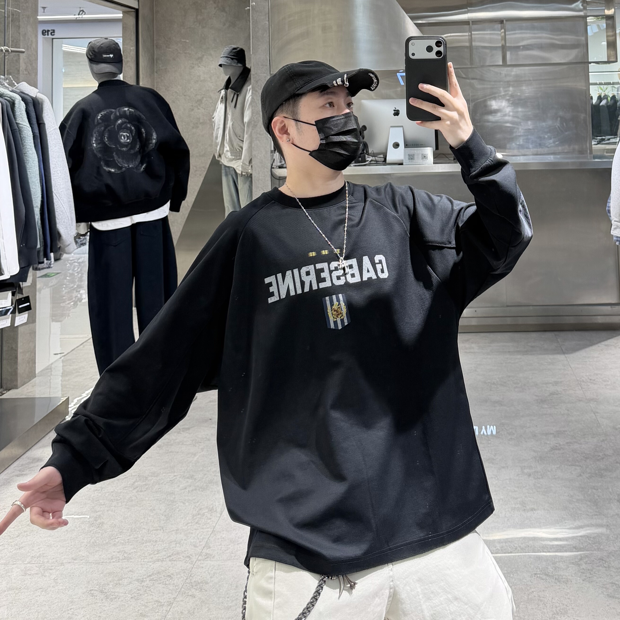 潮牌26春夏长袖T恤男ins美式巴黎字母印花拼接结构宽松青年帅气T,男装,T恤,淘宝优惠券,粉丝福利购,淘宝优惠卷