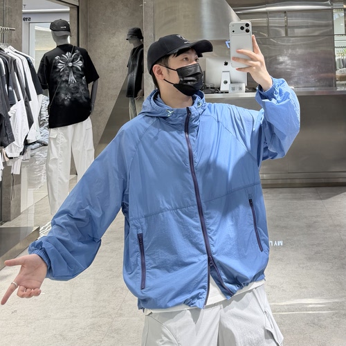 潮牌夏季薄款防晒衣男ins韩版纯色连帽宽松青年户外运动休闲外套