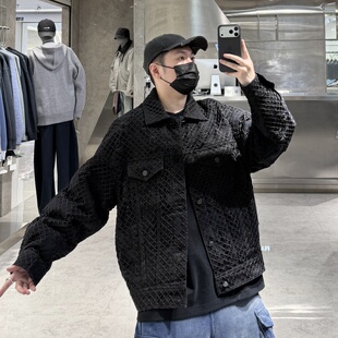 潮牌冬季牛仔翻领羽绒服男暗黑系网布破洞宽松青年内胆克卸羽绒衣