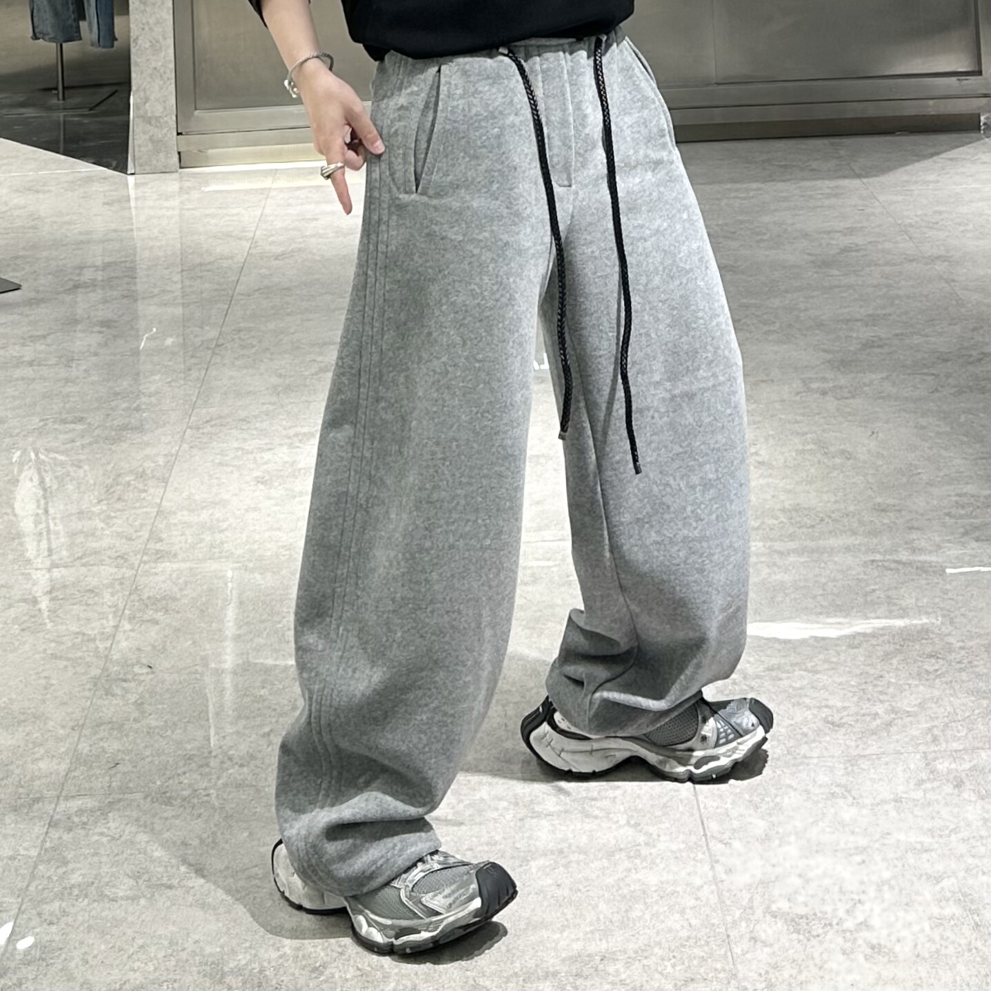 潮牌秋季直筒卫裤男ins韩版纯色结构拼接宽松青年帅气百搭阔腿裤