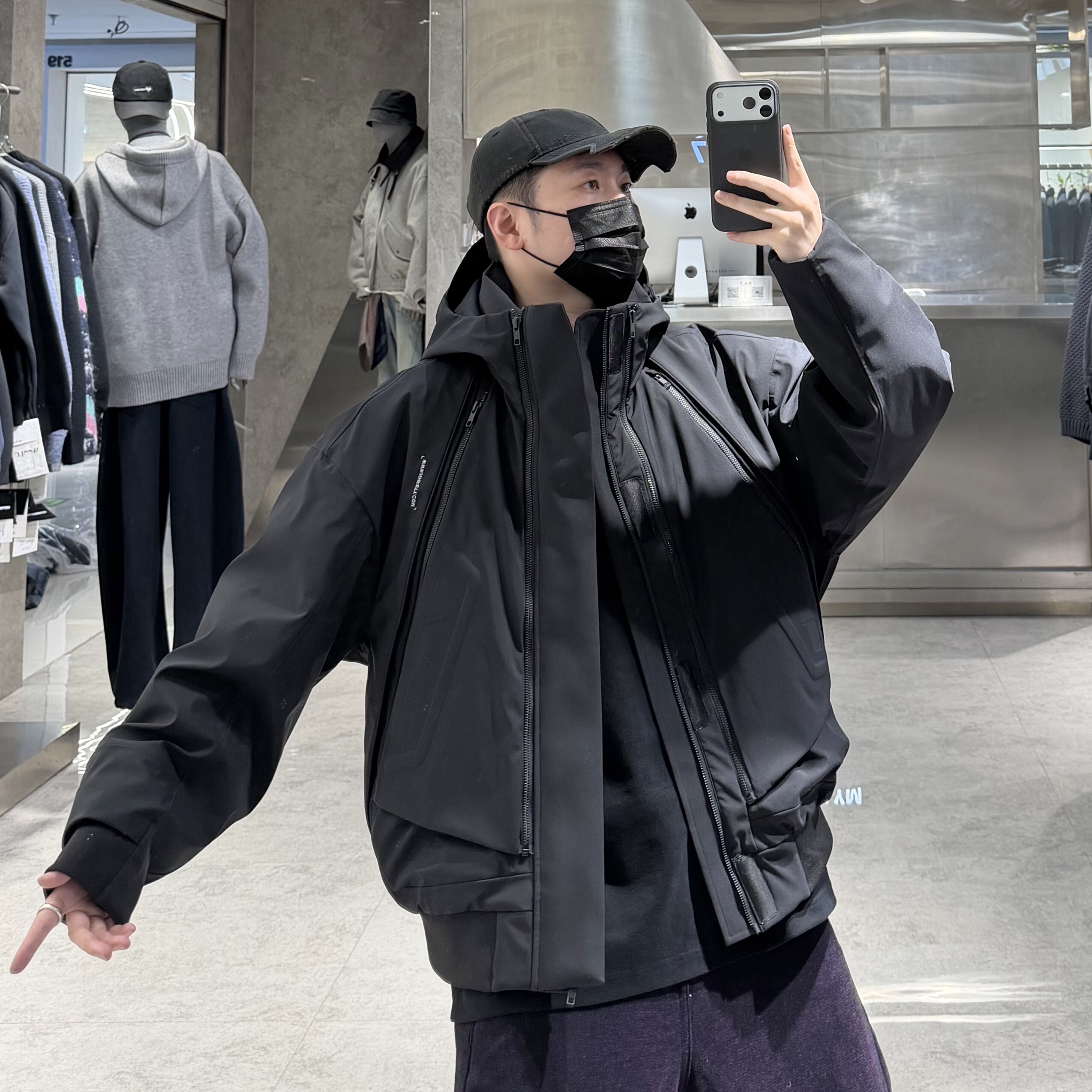 潮牌冬季可脱卸连帽鹅绒服男户外三防工装宽松青年保暖冲锋衣羽绒